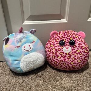 Squishmallows Pastel Unicorn and Pink Leopard Plush Set